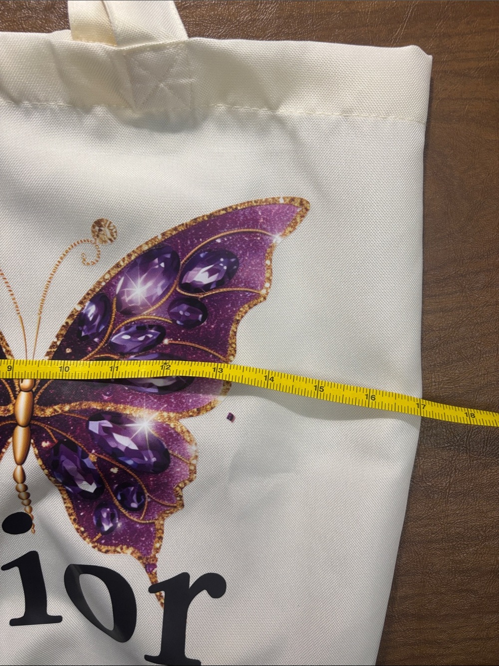 Cream Tote with Purple Butterfly Motif - Picture 4 of 6